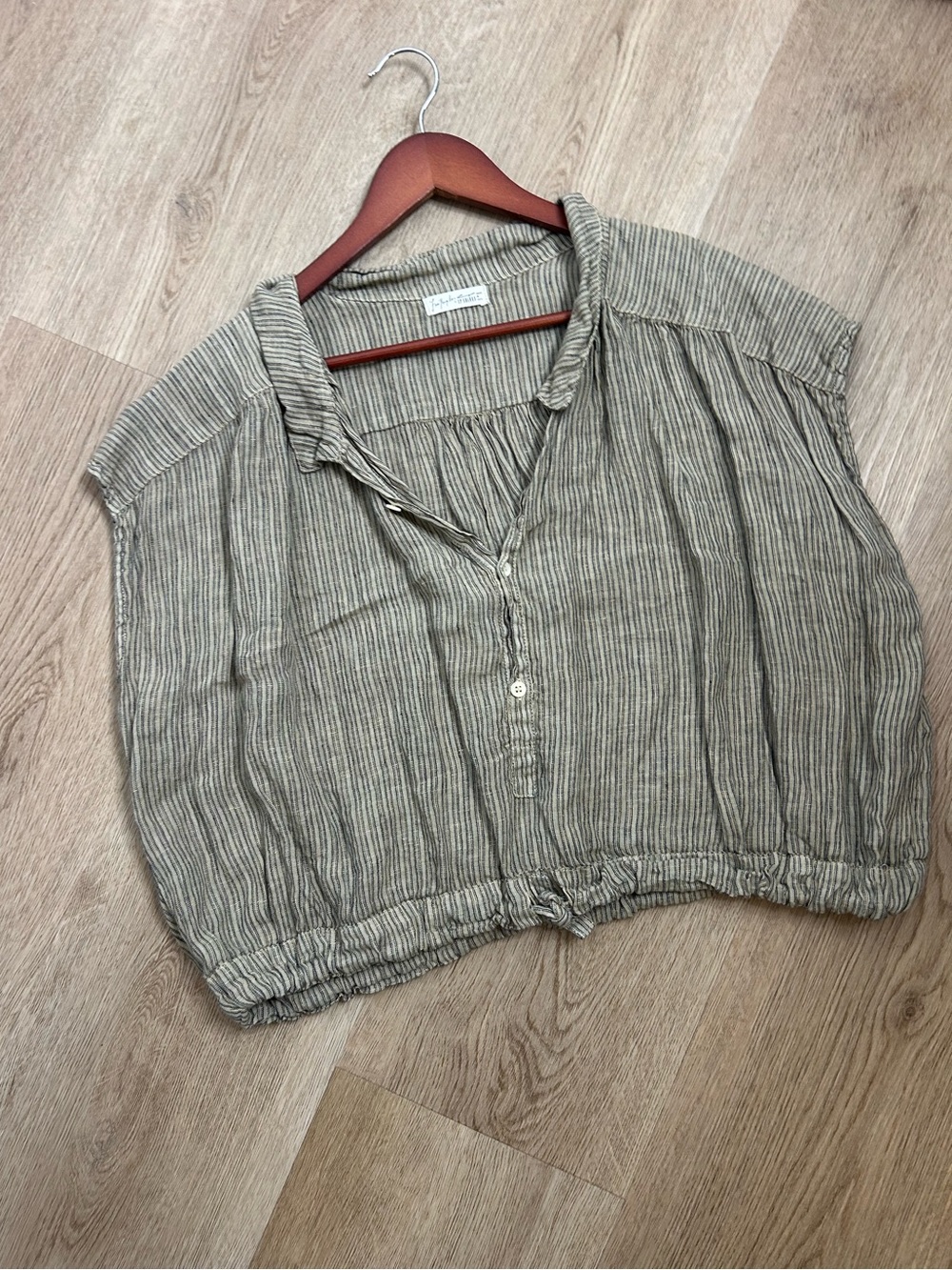 Free People x CP Shades 100% Linen Striped Boxy Fit Sleeveless Button Down Top